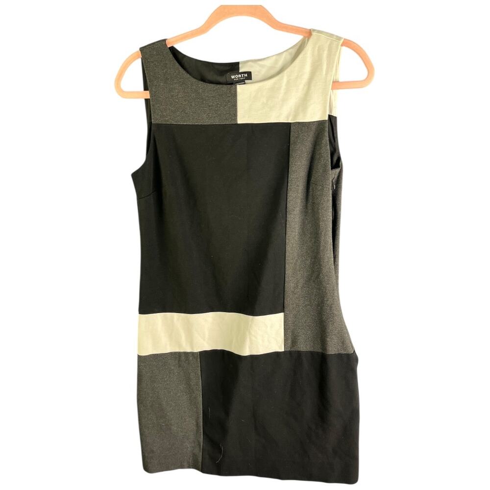 Worth New York Colorblock Sheath Dress Sleeveless Lined black white gray size 2
